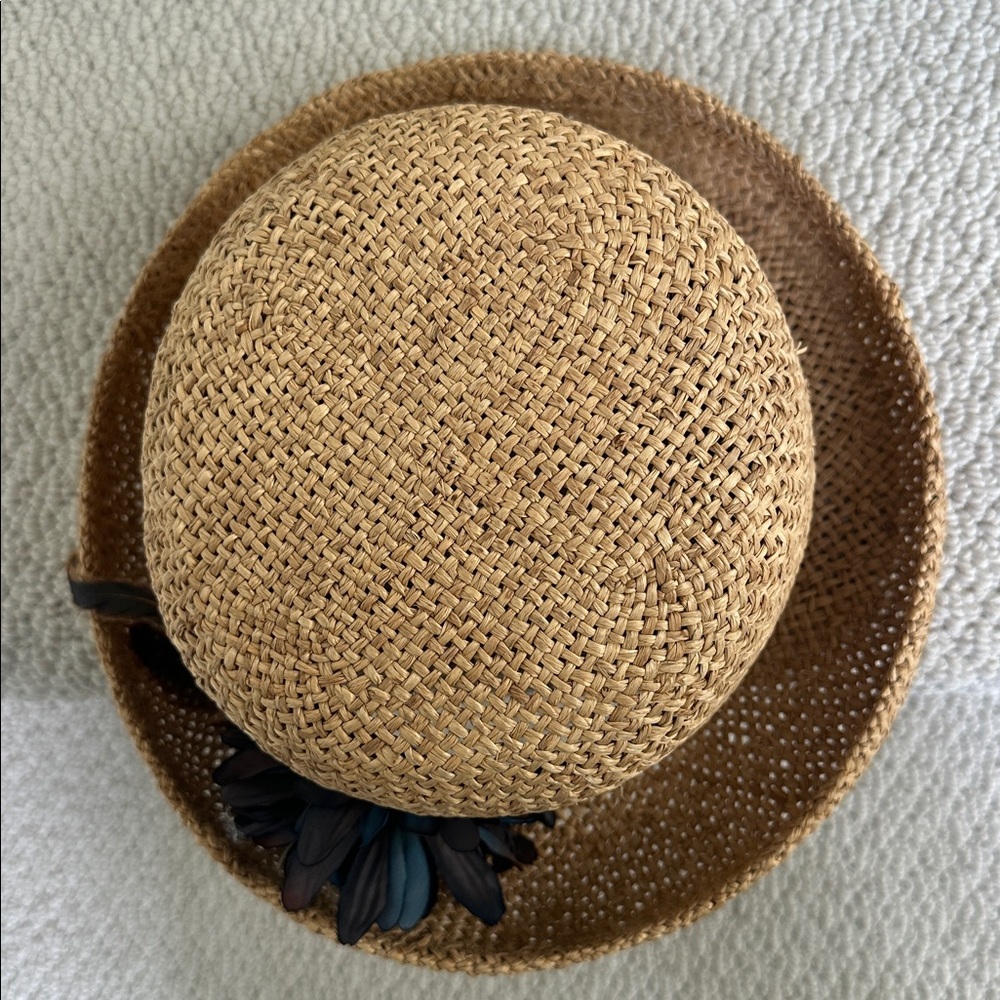 Importina Straw Hat with Brown Blue Flower Accent - Picture 6 of 11